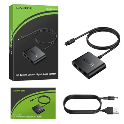 LiNKFOR Optical Cable Splitter 1x3 SPDIF Toslink with 1PCS Optical Audio Cable Toslink Splitter 1 in 3 Out Support LPCM 2.0 DTS Dolby-AC3 Compatible with PS3 DVD HDTV STB Etc - style: 1 x 3 Optical Audio splitter