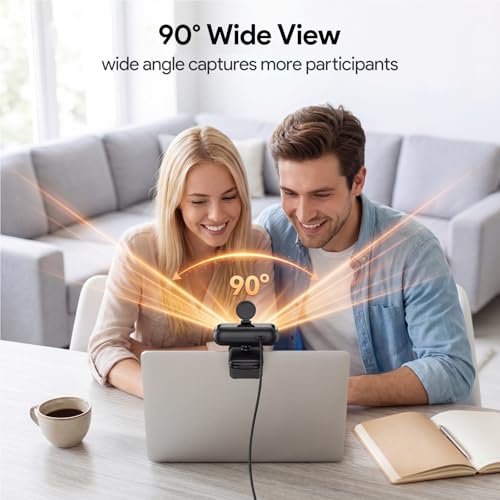 1080P Webcam with Microphone Noise Reduction Auto Exposure | 90°FOV Wide Angle Privacy Cover,USB-A to C Adapter,Plug & Play Streaming Camera for PC/Mac/Switch 2,Zoom/Teams/Skype/Meetings - size: 1080p
