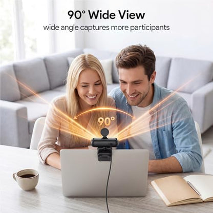 1080P Webcam with Microphone Noise Reduction Auto Exposure | 90°FOV Wide Angle Privacy Cover,USB-A to C Adapter,Plug & Play Streaming Camera for PC/Mac/Switch 2,Zoom/Teams/Skype/Meetings - size: 1080p