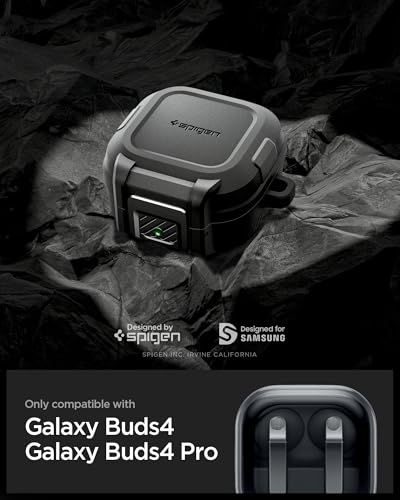Spigen Lock Fit Designed for Galaxy Buds 4 Pro/Buds 4 Case (2026) | Secure Locking Clip, Dual-Layer Protection, Included Carabiner, Wireless Charging Compatible - Matte Black - size: Buds4 Pro / Buds 4