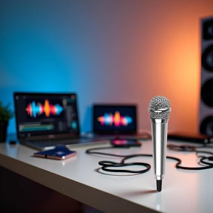 Silver Mini Singing Mic Phone Karaoke Mic Singing 3.5mm Condenser Microphone Mini Handheld Microphone for Mobile Phone Laptop Notebook Handheld Wireless Microphones