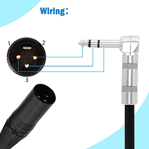 1/4 to XLR Cable 90 Degree Right Angle 6.35 mm TRS Male Plug to XLR Male Plug Audio Stereo Microphone Cable for Speakers, Stage, DJ and More（50cm）