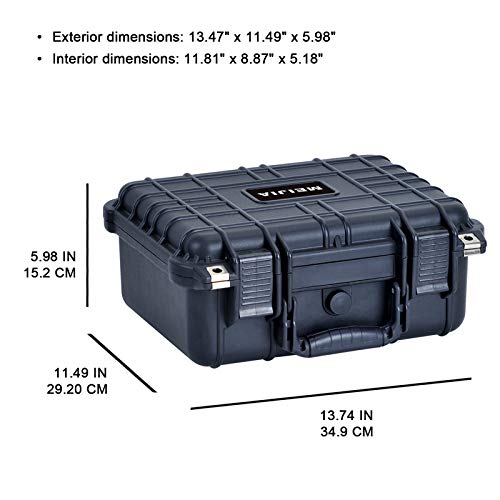 MEIJIA All Weather IP67 Waterproof Hard Camera Case,Hard Protective Case,Hard Case with Customizable Foam,Fit Use of Drones,Camera,Equipments,Pistols(Black,13.35 x11.63x5.98inches) - color: Black, size: 13.35 x11.63x5.98inches
