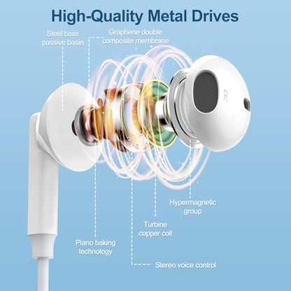 USB C Headphones Wired USB C Earbuds in-Ear Plugs for iPhone 17E/17 Pro Max - color: White