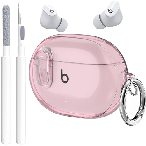 Beats Studio Buds/Studio Bud Plus Case Cover Clear 2021/2023 Lock Clip with Clean Kit, GARTOO Protective Case and Cleaning Pen Compatible with Beat Studio Bud + for Women Girls Kids -Clear Pink - color: Clear Pink