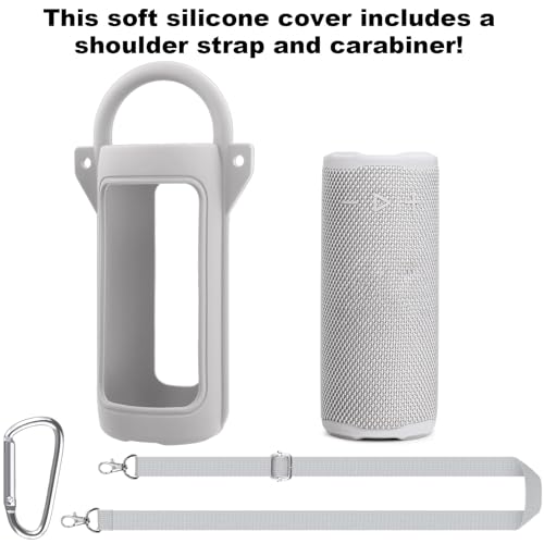 for JBL Grip Portable Waterproof Speaker Silicone Case, White | Portable Travel Soft Cover with Adjustable Shoulder Strap and Carabiner, Protective Skin Case, Anti-Slip Feet - color: White Case