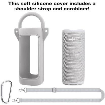 for JBL Grip Portable Waterproof Speaker Silicone Case, White | Portable Travel Soft Cover with Adjustable Shoulder Strap and Carabiner, Protective Skin Case, Anti-Slip Feet - color: White Case