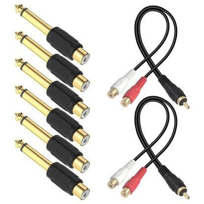 VCE RCA to 1/4" Audio Adapter Bundle with RCA Y Splitter