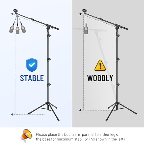 CAHAYA Mic Stand Floor Adjustable - Tripod Boom Arm Microphone Stand with Carrying Bag 2 Mic Clips 3/8" to 5/8" Adapter for Singing Podcast Compatible with Blue Yeti Shure SM58 SM48 Fifine K669B - color: Black, style: Standard Version