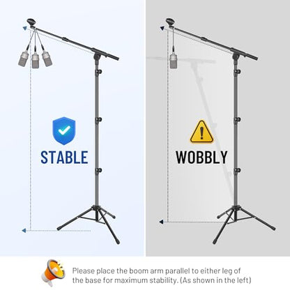 CAHAYA Mic Stand Floor Adjustable - Tripod Boom Arm Microphone Stand with Carrying Bag 2 Mic Clips 3/8" to 5/8" Adapter for Singing Podcast Compatible with Blue Yeti Shure SM58 SM48 Fifine K669B - color: Black, style: Standard Version