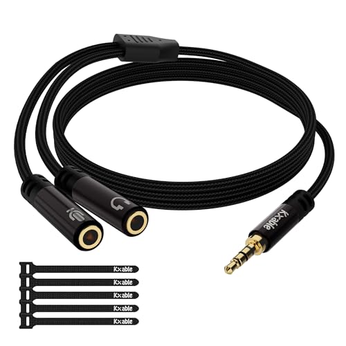 1/8inch Aux Headphone Splitter 2 Way Cable 3FT, 3.5mm 1 Male to 2 Female Mic and Audio Y TRRS Adapter, Compatible with Headset Earphone Switch 2/PS4/PS5 Steam Deck Xbox PC Laptop Phone Tablet Gaming - size: 3FT