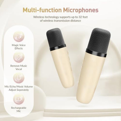 Karaoke Machine for Kids, Karaoke Gifts for Girls Ages 4, 5, 6, 7, 8, 9, 10, 12 +Year Old Birthday Party, 4-12 Years Old Christmas Toys Gift for Girls - color: Beige