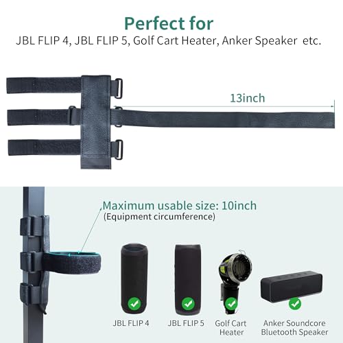 HomeMount Portable Speaker Mount for Golf Cart Accessories - Adjustable Strap Fits Bluetooth Wireless Speaker Strap Attachment to Railing/Cross bar/Frame Black