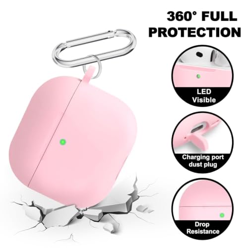 Silicone Case Cover for AirPods 4th Gen, Soft Skin, Full Protection, Keychain, Cleaner Kit (Pink) - color: A4-Pink