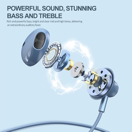 Wired in-Ear Headphones with Microphone, 3.5mm Jack Earphones | 3.5mm Jack Earphones with Remote and Mic. Compatible with Smartphones. Use in everyday routines. For practical routines. - color: Moonlight Blue 3.5mm Round Tip