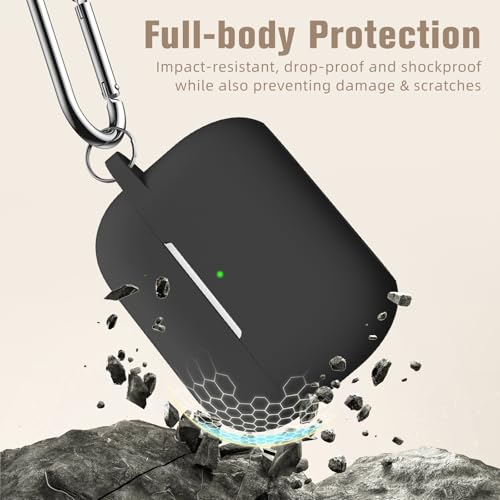 Hamile Compatible with AirPods Pro Case Protective Silicone Airpod Case Shockproof Cover Skin for Apple Airpod Pro 2019 Charging Case, with Keychain, Black - color: Black