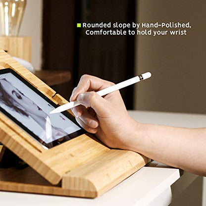 Tablet Desktop Stand Height Adjustable,Foldable Bamboo Drawing Ipad Holder,Multi-Angle Portable Stand Organizer,Compatible with 12.9 inch ipad pro 3rd/4th Gen - size: B