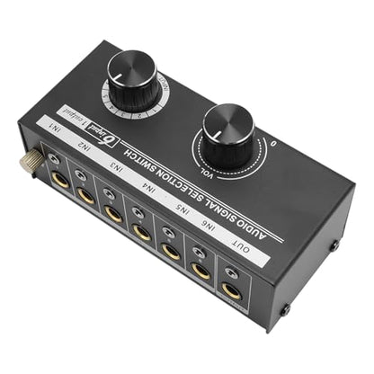6 Way Sound Switcher, 6 Input 1 Output Sound Switcher Volume Control 3.5mm 6.35mm Sound Signal Selector