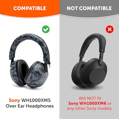 WC ShellZ XM5 - Exterior Shell & Headband Covers for Sony WH1000XM5 | Made by Wicked Cushions | Protective, Made with Premium Silicone | Black Camo - color: Black Camo