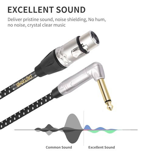 6Feet Right Angle 1/4 TS to XLR Female Micphone Cable,6.35mm Mnon to XLR Female Mixer, Active Speaker Signal Cable - size: 6Feet
