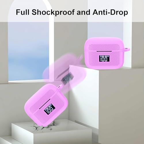 Compatible with TOZO T20 Case Cover, Soft Silicone Skin Case with Keychain, Shock Absorbing and Anti-Drop Protective Case with LED Power Display for Men and Women [Front LED Visible] Light Purple - color: Light Purple