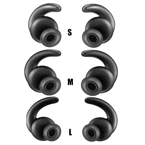 3 Pairs Silicone Hooks Eartip Eartips Earbuds Eargels Compatible with Synchros Reflect BT Sports Wireless Bluetooth Earphones(Black)