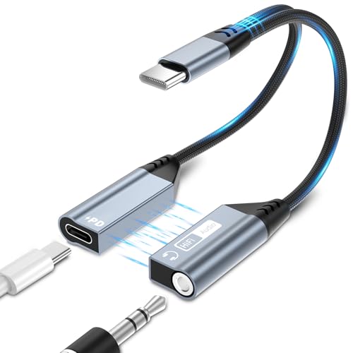 Quanlex 2 in 1 Magnetic USB C to 3.5mm Headphone Jack Adapter and Charger,USB C to Aux Audio Jack Hi-Res 32bit/384kHz with PD 60W Fast Charging Dongle Cable for iPadiPhone 16/15 - color: Black