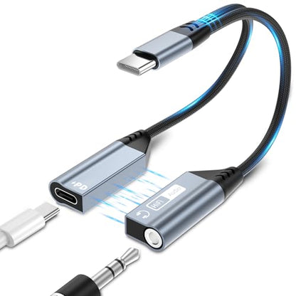 Quanlex 2 in 1 Magnetic USB C to 3.5mm Headphone Jack Adapter and Charger,USB C to Aux Audio Jack Hi-Res 32bit/384kHz with PD 60W Fast Charging Dongle Cable for iPadiPhone 16/15 - color: Black