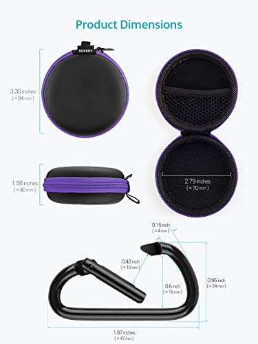 SUNGUY [2-Pack Earbuds Cases, Small Round Pocket Earbud Travel Carrying Case Pouch with Carabiners for Earbuds, Headsets, in-Ear Headphones, Hearing Aids, USB Cable and More (Green + Purple) - color: Green+Purple