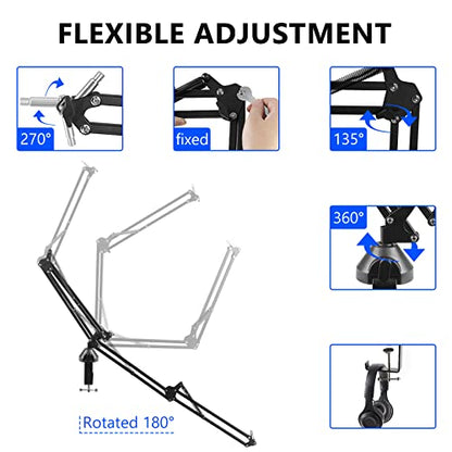 Geekria Adjustable Microphone Boom Arm Compatible with TONOR TC-777, TC30, TC40, TC-2030, Q9, ORCA001, Desk Mic Stand with Flange Mount for Podcasting, Streaming, Recording, Home Studio
