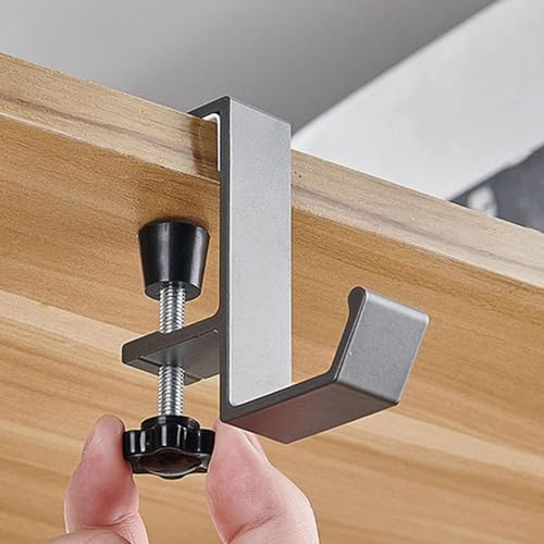 Headphone Holder Desk - Under Desk Headphone Hanger | Aluminum Alloy Table Side Bag Hook | Nail- Detachable Under Desk Clamp Hook Mount - Desk Bag Holder For School Home Apartment | Headset Hanger - color: Gray