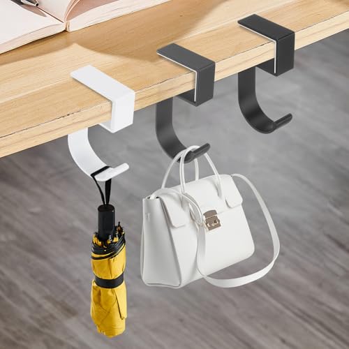 PATIKIL 4Pcs Purse Hook for Table, 5-Shaped Purse Hanger for Desk Portable Nail Free Heavy Duty Under Desk Handbag Holder Backpack Headphone Small Hook, White/Gray - color: White/Gray