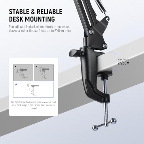 NEEWER Microphone Arm Stand, Suspension Scissor Boom Mic Arm Desk Mount with Clip & 3/8" to 5/8" Adapter Compatible with Blue Yeti Snowball HyperX QuadCast SoloCast Shure, Max Load 3.3 lbs, MS006 - style: MS006