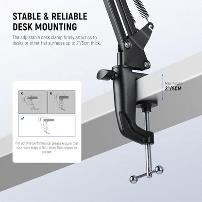 NEEWER Microphone Arm Stand, Suspension Scissor Boom Mic Arm Desk Mount with Clip & 3/8" to 5/8" Adapter Compatible with Blue Yeti Snowball HyperX QuadCast SoloCast Shure, Max Load 3.3 lbs, MS006 - style: MS006