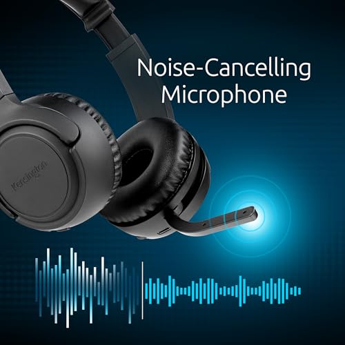 Kensington H1050 EQ Wireless Headset with Microphone, Bluetooth 5.4, ENC Microphone, Earcup Controls, Black (K80182WW) | Bluetooth 5.4 connection, ENC noise-canceling microphone, earcup call and volume controls - size: Wireless/On-ear
