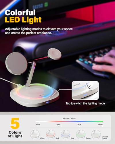 3 in 1 Magnetic Wireless Charger for Apple - Fast Charging Station Compatible with MagSafe for iPhone17-12, Apple Watch& AirPods, Phone and Watch Charger Stand for Desktop Bedside Nightstand (White) - color: White