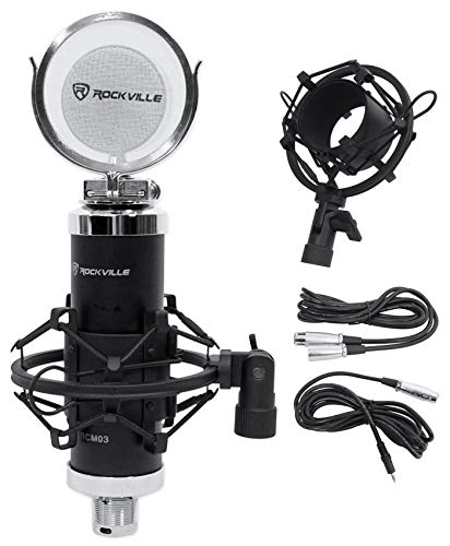 Rockville RCM03 Studio Condenser Mic with Vocal Isolation Shield | Cardioid, 16mm Diaphragm, 30Hz-20kHz, XLR/3.5mm Cable, Shock Mount, ROCKSHIELD 3 5-Panel Isolation Shield, Recording, 2-Items
