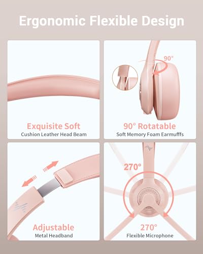 JIAMQISHI Wireless Headset with AI Noise Cancelling Microphone Bluetooth Headset - Bluetooth V5.2 Headphones with USB Dongle & Mic Mute for Computer/Laptop/PC/iPhone/Android/Cell Phones (Pink) - color: Pink