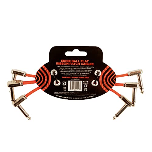 Ernie Ball 6 inch Flat Ribbon Patch Cable 3-Pack - Red - color: Red, size: 6 Inch, style: 3-Pack
