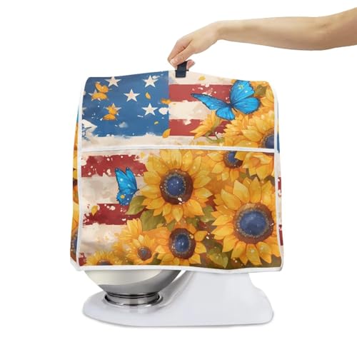 Mixer Cover with Pockets American Flag Sunflower Stain Resistant Dustproof Washable Kitchen Mixer Accessories Coffee Maker Cover - color: American Flag Sunflower-, size: L