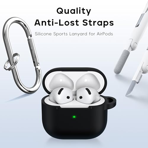RFUNGUANGO for AirPods 4 Case, Black | Cleaner Kit, Carabiner, Soft Silicone Protective Cover, Wireless Charging Compatible - color: A-A-Black, size: AirPods 4 Case