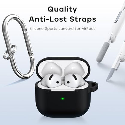 RFUNGUANGO for AirPods 4 Case, Black | Cleaner Kit, Carabiner, Soft Silicone Protective Cover, Wireless Charging Compatible - color: A-A-Black, size: AirPods 4 Case