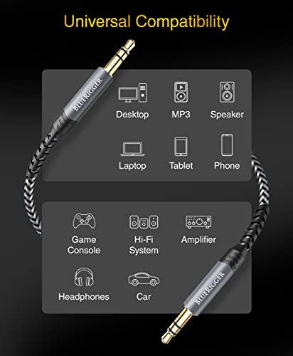 BlueRigger 3.5mm Stereo Audio Cable (15FT, 24K Gold Plated Jack, Auxiliary Cable, Male to Male, Hi-Fi Sound) – Aux Cord for Headphones, Home Car Stereo, Speaker, Amplifier, Phones, Tablets, Laptops - size: 15FT