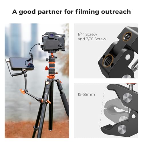 K&F CONCEPT 11" Magic Arm Clamp with Clamp ARRI 1/4" & 3/8" Thread Screw | 360° Ball Heads Arm with Clamp Mount for Monitor, LED Light, Webcam, Action Camera, MS33 - size: 11 Inch with Clamp