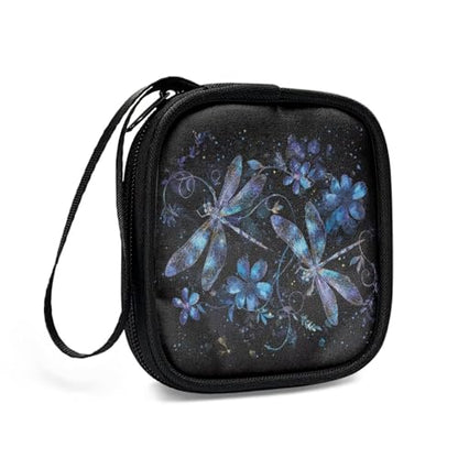 Portable Travel Headset Pouch Lightweight Headphone Storage Bag with A Smooth Zipper Hand Belt for Over-Ear Headphones/Gaming Headsets/Neckband Earbuds (Dragonfly Flower) - color: Dragonfly and Flower