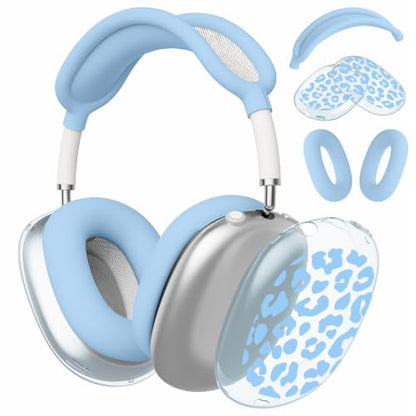 Joyland Silicone Case for AirPods Max Headphones,Blue Leopard Print Soft TPU Ear Cups Cover/Ear Pad Cover/Headband Protection for Apple AirPods Max USB-C/Lightning (2024/2020),Clear Blue - color: Blue-Blue Leopard Print