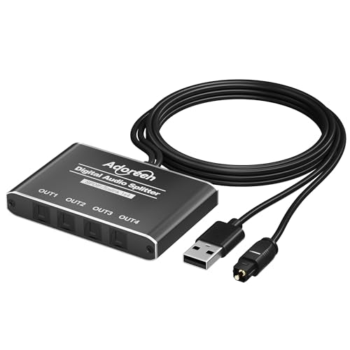 4 Way Digital Optical Audio Splitter 1 In 4 Out Active Toslink SPDIF Fiber Optic With USB Powered, LPCM 2.0, PCM, Dolby, DTS 5.1 for HDTV, Home Theater, Soundbar, Receiver, Amplifier- Unidirectional - style: 1 X 4 Optical Splitter