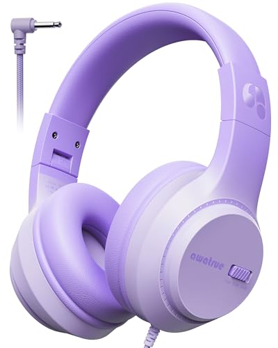 awatrue Kids Headphones for School, 74‑85‑94dB, 3.5mm Jack, HK07 | Foldable Wired Over Ear Headphones, for Toddler School/Travel/iPad/Tablet, Purple - color: Purple