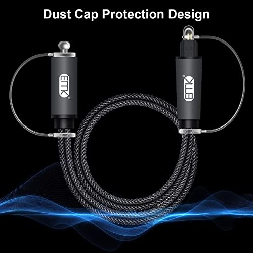 EMK Optical Extension Cable Male to Female Coupler Cord Nylon Braided Jacket 24K Gold-Plated Fiber Digital Extension Adapter Cable for Home Theater Sound bar TV 6.6ft - size: 6.6ft/2m