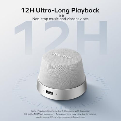 MOMAX Magnetic Portable Wireless Speaker, Enhanced Bass & Clear Sound | IPX6 Waterproof with Aluminum Alloy Design & 12H Playtime for Travel, Shower, Kitchen & More - color: Silver